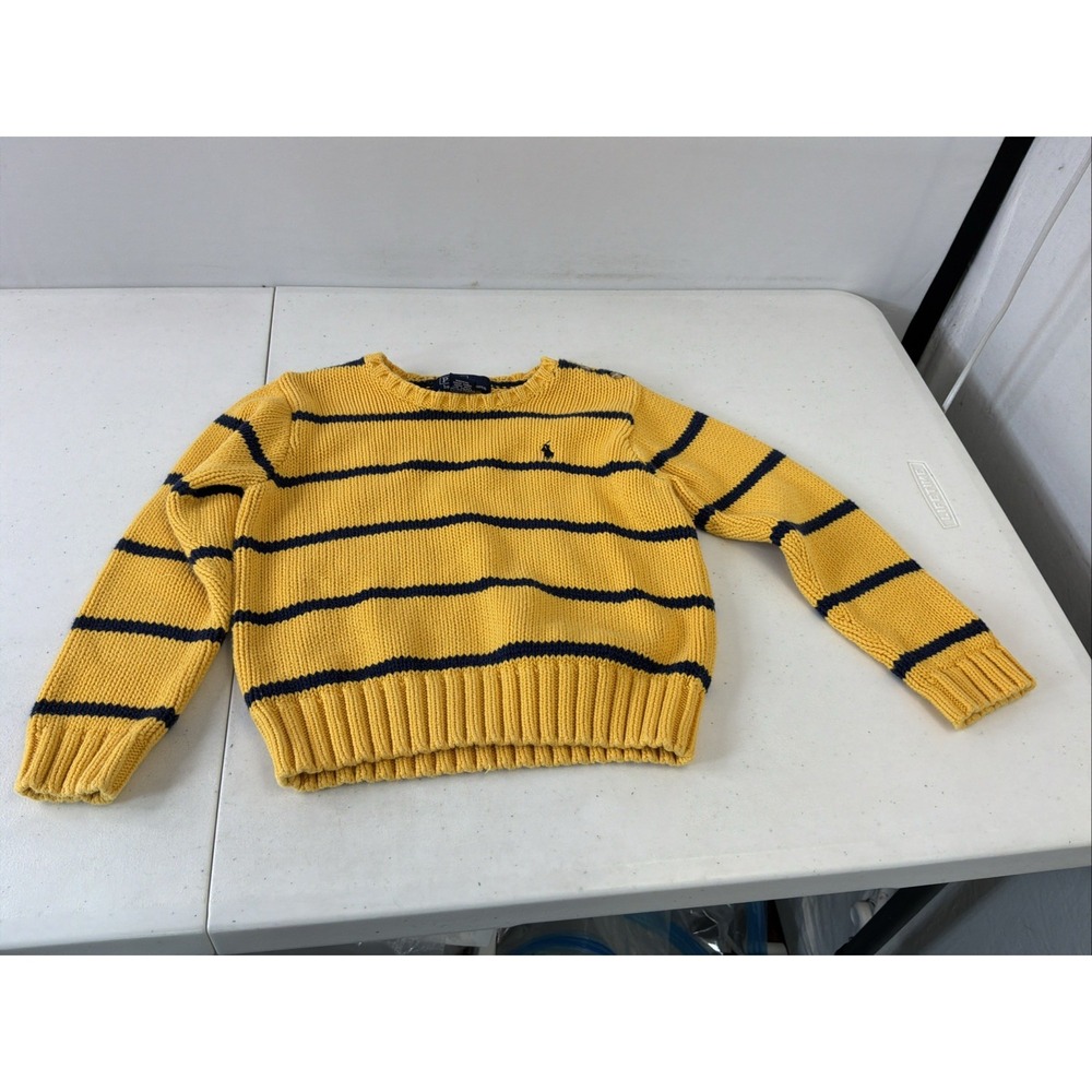 Polo Ralph Lauren Size 5 Youth Yellow/Navy knit Boys Striped Preppy Sweater Crew